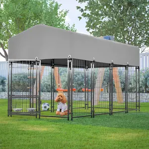 Heavy Duty Outdoor Dog Kennel Welded Wire Enclosure with Roof UV Resistant Waterproof Cover Double Lock Rotating Feeder for Medium Large Dogs 4.23'x7.81'x4.83' inflatable nightclub