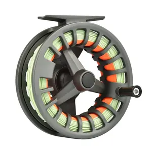 MASTER LOGIC Fly Fishing Reel 5/6wt Aluminum Alloy Body Fly Reels Durable Pre-Loaded Fly Fishing Reels with Green Line Combo Matt Gray