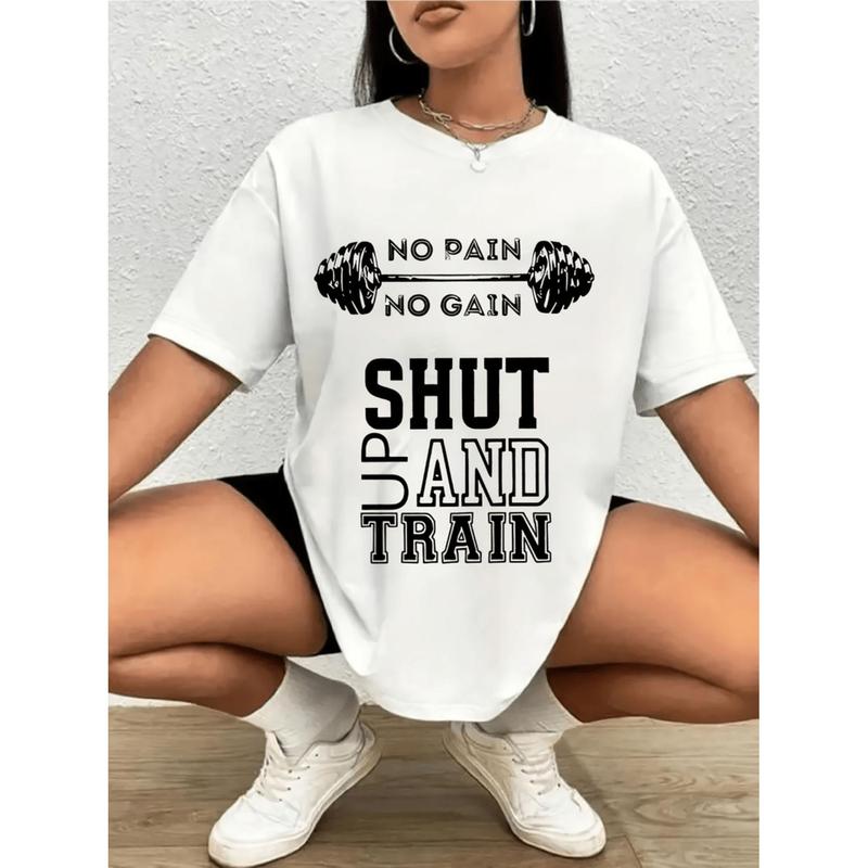 1pc womens fitness motivational t shirt dumbbell graphic white with black lettering fit machine washable gym casual attire gift for female athletes gym clothes fabric white -1