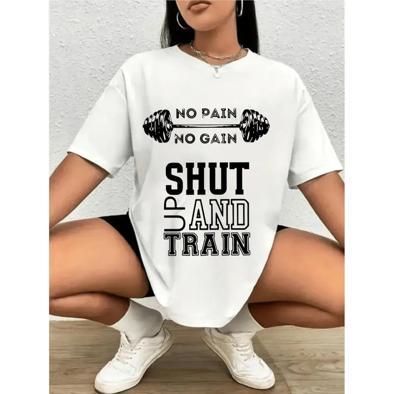 1pc womens fitness motivational t shirt dumbbell graphic white with black lettering fit machine washable gym casual attire gift for female athletes gym clothes fabric white -1