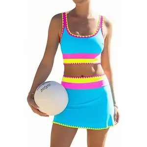 2026 New Women’s Beach Ball & Kayak Print Three-Piece Bikini Set| High Waisted Adjustable Wide Shoulder Straps Fluorescent Sporty Swimwear Protection For Summer Beach