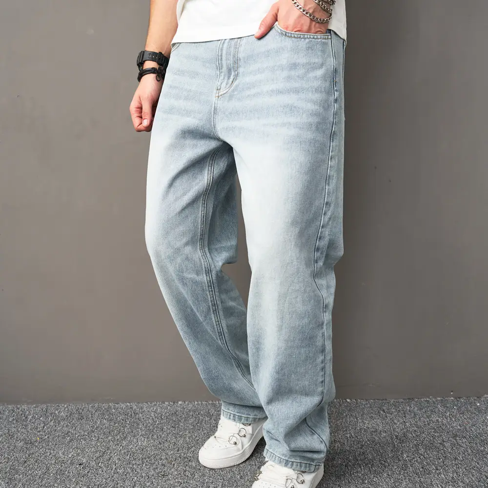 Baggy Jeans men Multiple pockets Distressed Straight Male Carpenter Stylish Comfortable Cargo Denim Pants Menswear Underwear plain casual men jeans T