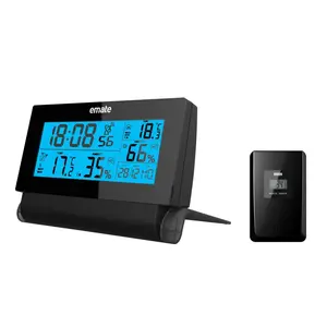 Sonnet Industries T-4641 Atomic LCD Clock with Back Blue Light & Indoor & Outdoor Remote Sensor for Temperature & Humidity, Kitchen, Living Room, For Bedroom