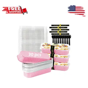 30 Pack Pink Disposable Rectangular Aluminum Foil Loaf Pans