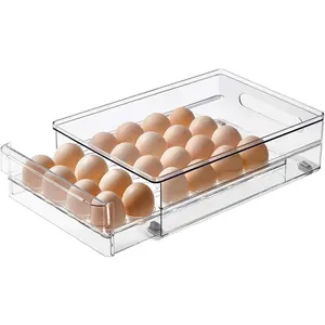 24 Capacity Egg Holder for Refrigerator Organizer Bins,  Egg Storage Container with Non-Slip Pads, Space-Saving Egg Tray for Fridge Drawer