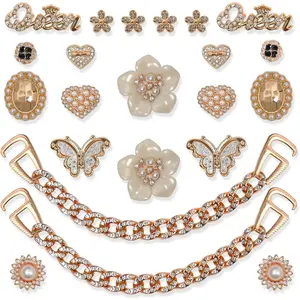 SOGLLQAM 18/20/22/24 Pcs Bling Shoe Charms for Women – Butterfly & Flower DIY Shoe Decorations, Rhinestone Chain Charms, Cute Jewelry Accessories for Birthday Party Footwear Shiny Elegant