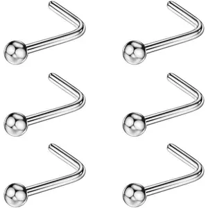 Nose Rings Surgical Steel Nose Studs L Shaped Nose Rings for Women Men Nostril Piercing Studs with Ball End