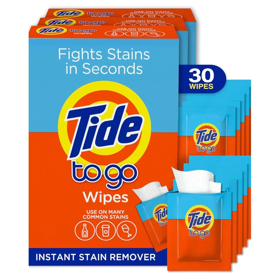 Tide To Go Stain Remover Wipes for Clothes, Instant Laundry Travel Stain & Spot Remover, 3 Pack, (30 Wipes Total)