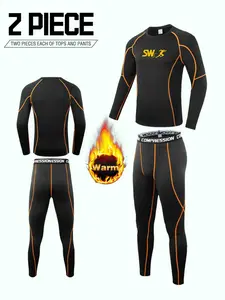 2-Pack Men's Windproof Thermal Set - Warm Autumn &Winter Sports Lining, Soft Fleece, Breathable Riding GearCold Weather Activewear,  SetAutumn and winter clothing, men's warmth