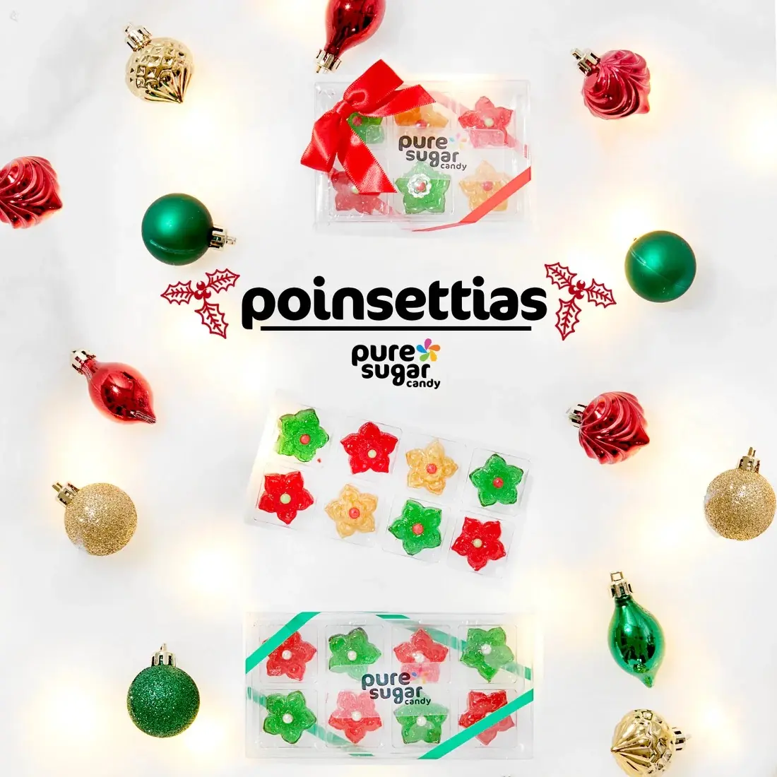 Holiday Poinsettias Hard Candy - Cherry, Green Apple, and Cake Batter