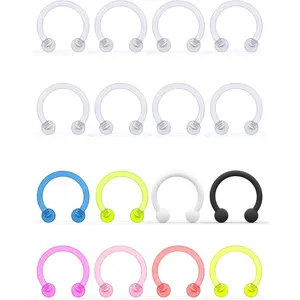 18G 16G 14G Plastic Septum Rings Flexible Lip Rings Hoops Septum Nose Rings Smiley Piercings  Horseshoes Cartilage Helix Rook Daith Earrings Piercing Retainer for Work 8mm 10mm 12mm