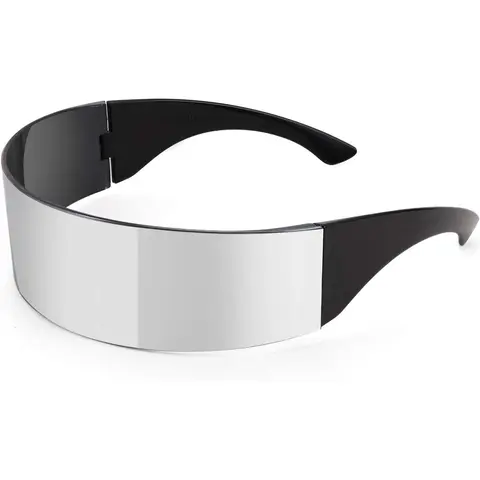 FEISEDY B2740 Cyclops Cyber Visor Trendy Sunglasses - Men's Fashion Eyewear, 80s Futuristic Punk Design Shades, Black-Blue Mirror Stripe/Blue-Silver Stripe/Colourful Options, Black-And-Silver Accents Edgy Street Style Sunglasses, for Parties, Cosplay