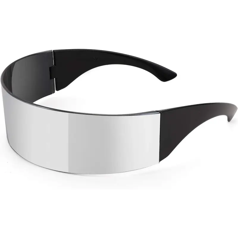 FEISEDY B2740 Cyclops Cyber Visor Trendy Sunglasses - Men's Fashion Eyewear, 80s Futuristic Punk Design Shades, Black-Blue Mirror Stripe/Blue-Silver Stripe/Colourful Options, Black-And-Silver Accents Edgy Street Style Sunglasses, for Parties, Cosplay