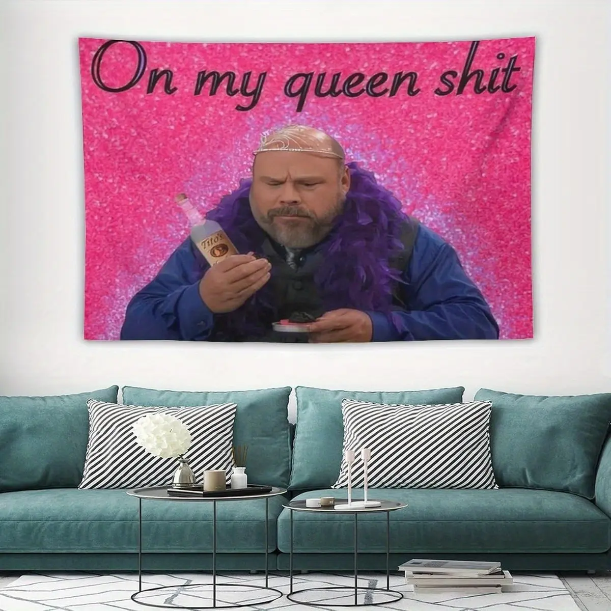 Bertram - On My Queen Shit Tapestry for Bedroom, College Dorm and Classroom Decor 40"x60", Meme Funny Pink Wall Tapestries Hanging for Friend Gifts