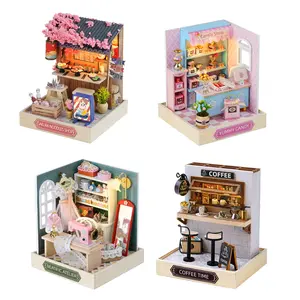 Sakura Noodle Restaurant DIY 3D Miniature Dollhouses Ornaments Bookshelf Room Decorations Living Room Tabletop Holiday Gifts Thanksgiving Halloween Christmas Birthdays