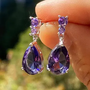 Elegant Amethyst Stud Earrings - Genuine Purple Gemstone in  Setting