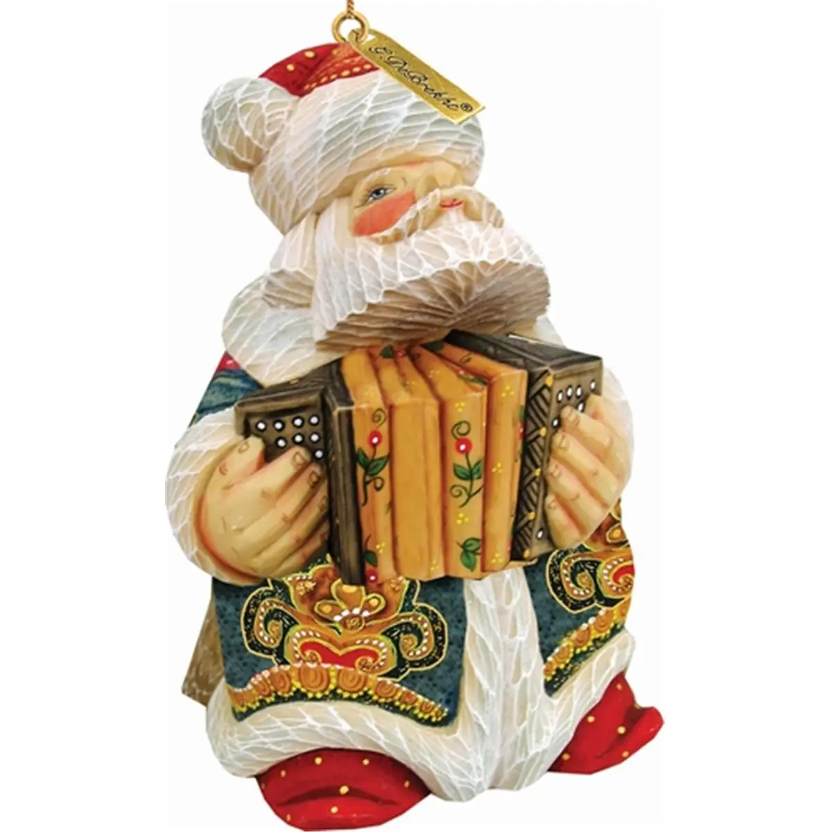 212 MAIN Handmade Wooden Carved Santa Claus Accordion Ornament, 3 in Hanging Christmas Decorations, Festive Home Display Accent, 3 Inches