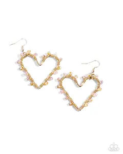 HEART of Your World - Gold Bead Heart Earrings - Paparazzi