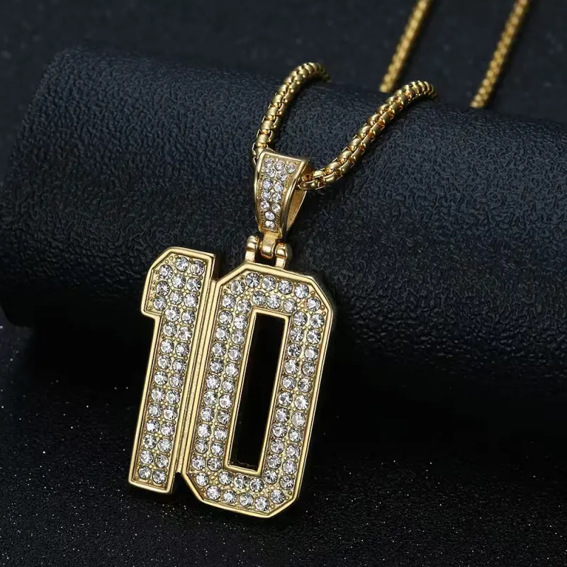 Unisex 10-Pendant Hip Hop Stainless Steel Chain Jewelry Necklace - Vacuum-Plated Gold/Silvery Dual Choices, Adjustable Chain & Link, Bold '10' Numeral, Sports Jewelry for Messi Football Fans, Festival Gift, Long-Lasting Quality, Chain Jewelry Necklaces, M