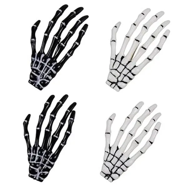 Halloween Skeleton Hands Bone Hair Clips - White and Black (2 Pairs)