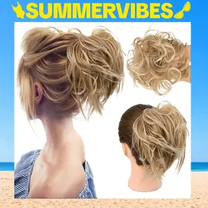 AISI HAIR Tousled Updo Messy Bun Ponytail Hairpiece Synthetic Hair Extensions Scrunchies for Women Wiglets DCC Kelli Wavy Ponytailwig Curly Honey Blonde Glueless Clip In Hair Topper Clip