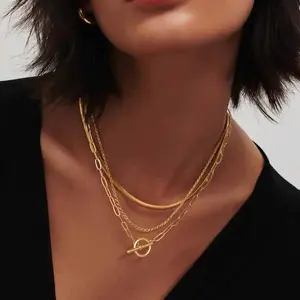 Multi Layer O Buckle Necklace For Women Simple Everyday  Chain Versatile Birthday Gift Set stack Gold-Plated