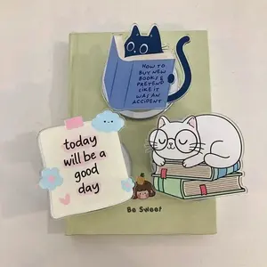 Magnetic Phone Grip Cute Cat Book Lover, Sticky Note Style Kindle Grip, Aesthetic Magnetic Stand for Reading, Gift For Cat and Book Lovers