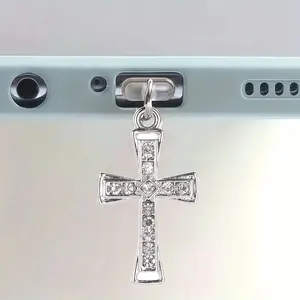 Mobile Phone Dust Plugs - Diamond-encrusted Cross Dust Plug Pendant - Alloy Pendant Dust Plug Pendant - Exquisite Small Gift, Practical, Durable, and Compact - Suitable for iPhone, Type-C, and Android Dust Plugs - Cell Phone Charm