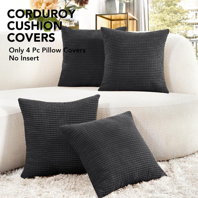 Deconovo 4-Pack Throw Pillow Covers, Soft Corduroy Fabric with Striped Pattern, Perfect for Sofa, Bedroom, and Living Room