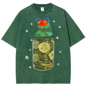 Hungry Caterpillar Pickle Jar Cute Aesthetic T-Shirt, Vintage Washed Tee, Sad Caterpillar in Pickle Jar Graphic Shirt