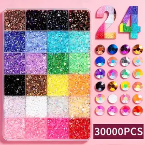 24 Grids - 30000 PCS3mm Flatback Resin Rhinestones for Bedazzling, Mixed Color Gems for Nail Art, Crafts, Clothes DIY Decor