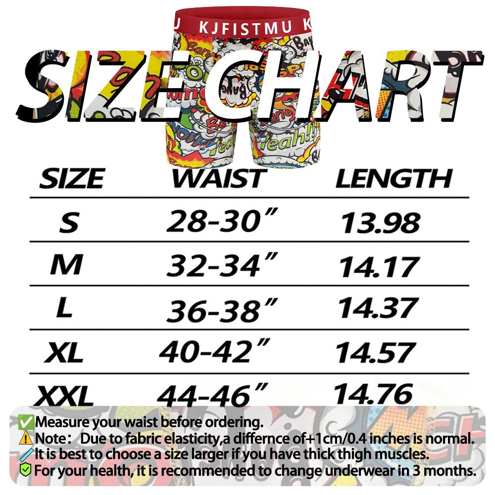 KJFISTMU 12-piece Set of Colorful Belts Men's Boxer Briefs - Unique design, randomly printed long boxer briefs for men (breathable polyester blend, soft and comfortable, machine washable, suitable for teenagers and adults) Men's Stretch Low-Rise Underwear