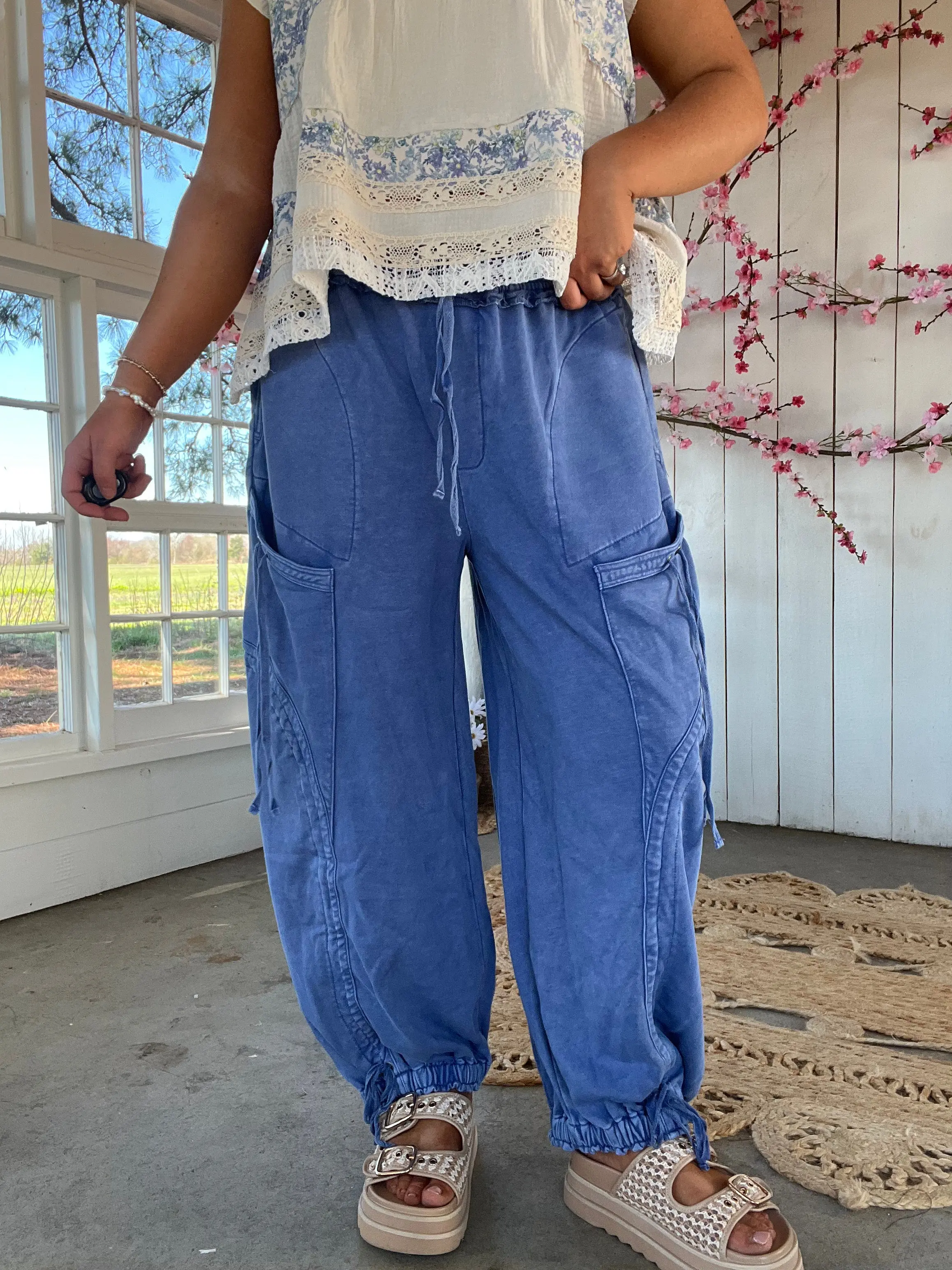 The Heidi Barrel Joggers - BLUE