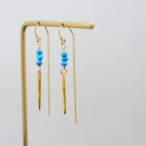 Protect Your Presence 14k Gold Filled Threader Earrings with Real Turquoise Beads 4mm Elegant Designer Jewelry for Any Occasion