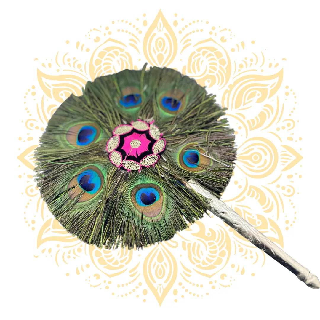 Peacock Feather Hand Fan 8" Traditional Pooja Fan