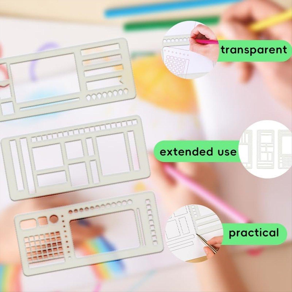 9 Pack Handmade Flexible Record Template, Planner Stencils Set Reusable Drawing & Lettering Templates for DIY Craft