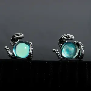 Medusa Pupil Earrings Men's S925 Silver Needle Topa Stone Cold Wind Earrings with Earring Ring