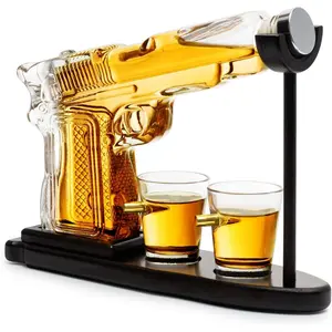 UNIQUE Whiskey Gun Decanter Set + 2 Bullet Glasses - Christmas Birthday Pistol Gifts for Men Who Have Everything, Whiskey Gifts for Men Dad, for Father, Husband, Boyfriend & Military Enthusiasts, Christmas