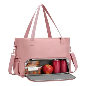 Garvee Work Tote Bag for Women with Insulated Lunch Compartment, Premium Polyester Work Bag for Teachers, Nurses, Business, Travel, and Everyday Use (pink, 43*17*32cm)