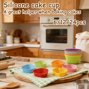 6/12/24 pieces of colorful silicone cupcake liners, reusable, non stick, easy to clean baking cup silicone molds, can be used for bento picnics, DIY cake decoration, and kitchen cooking - a baking tool for making perfectly shaped cakes and desserts