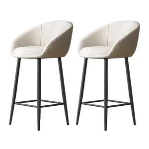 Guyii Modern Linen 2-Pack Counter Height Barstools, 35.43" H High Back Soft Cushioned Curved Upholstered Stools, Ergonomic Backrest & Footrest, Soft Beige Fabric, Durable Metal Frame, Ideal for Kitchen & Café, Soft Cushioned Stool