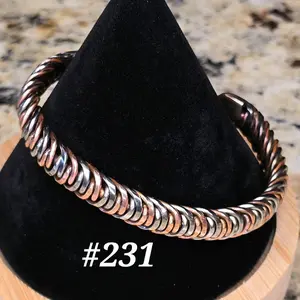 #231 Copper SS 5 7/8" x 3/8" Hand-Woven Cuff Bracelet Handmade Artisan Jewelry Unisex Gift Ready Unique Handcrafted Open Cuff Design Comfortable Daily Wear