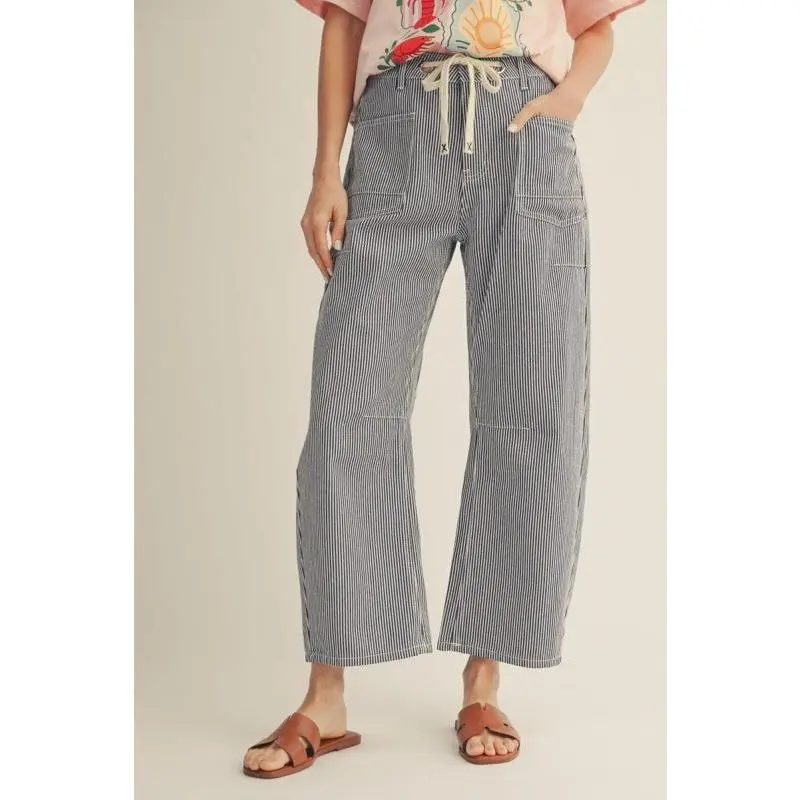 Denim Pinstripe Barrel Pants
