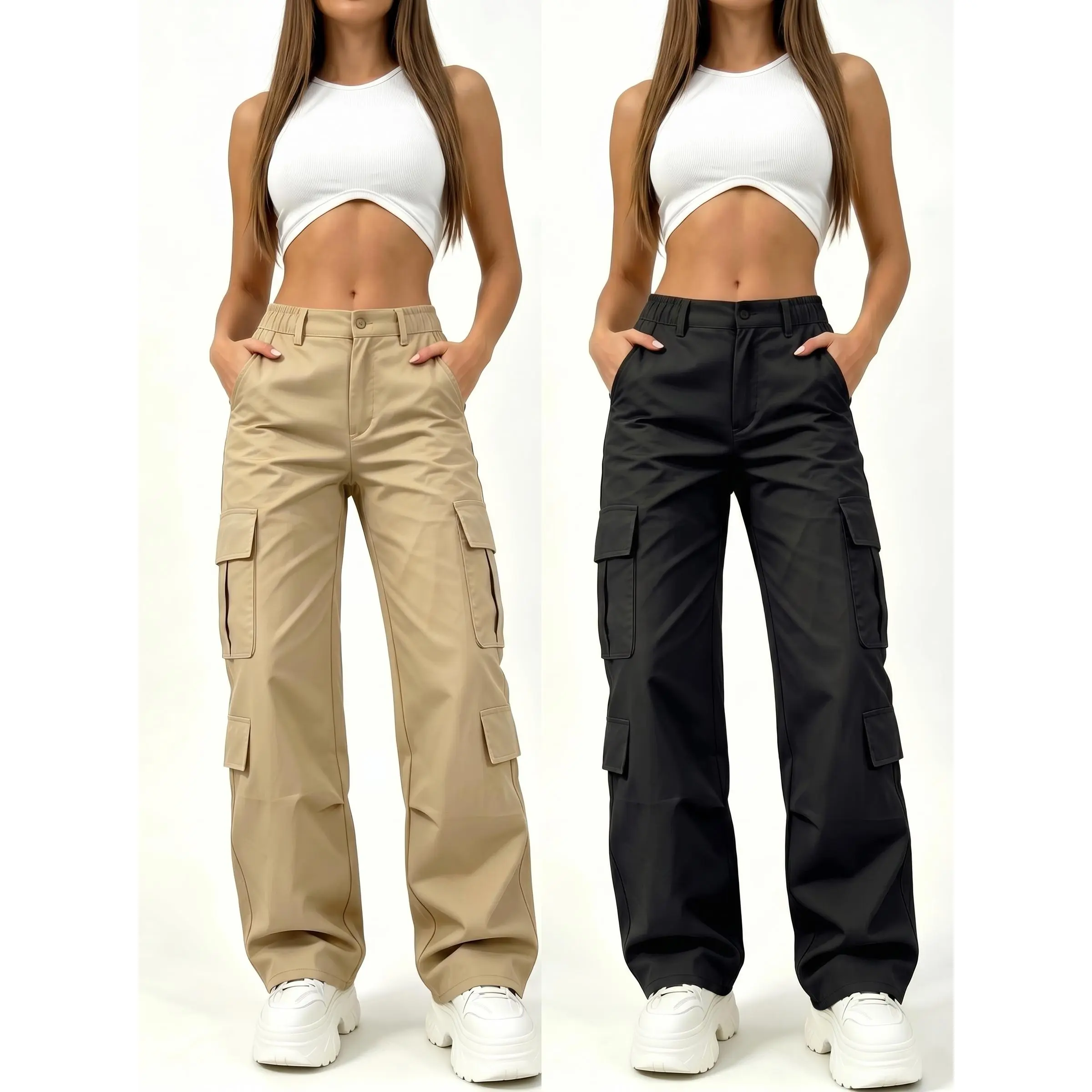 Women's Cargo Pants in Khaki and Black - Comfortable and Stylish Trousers for Everyday Wear Womenswear Bottom Casual Fit Basic Casual Fit Basic Minimalist Minimalist