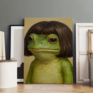 Whimsical Frog Portrait Poster Canvas Cover  Artwork Artistic Wall Art Room Decoration Hanging Chart Printing Canvas Printing Room Aesthetics Animal Design posters Vibrant Cartoon Design wall decor