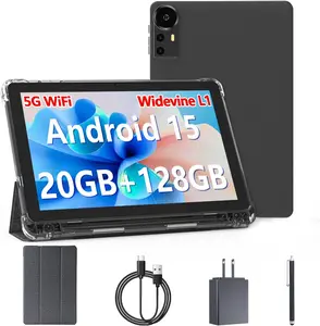 Android 15 Tablet 10 inch Tablets, 20GB RAM 128GB ROM 2TB Expand, 2.0Ghz CPU Quad-Core Processor Tablet PC with Case and Stylus, 5G WiFi6, BT5.0, 6000mAh , Dual Camera, Widevine L1, GMS, Black