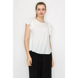 Crew Neck Eyelet Ruffled Top