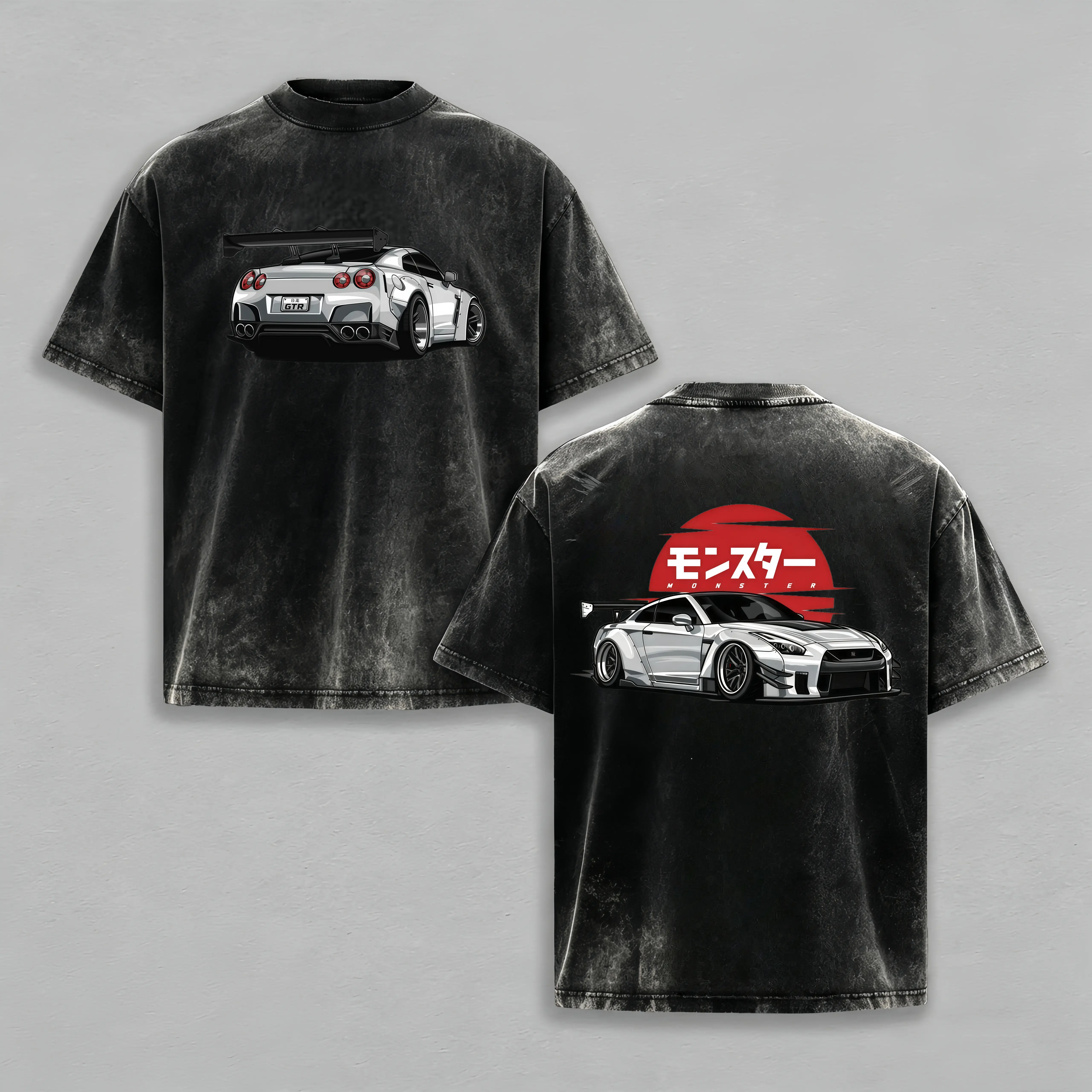 GTR R35 Monster JDM Vintage Washed T-Shirt  Double Sided Car Graphic Tee, Oversized Streetwear for Car Guys, Retro Japanese Tuner Apparel, Great Gift for Petrolheads. #JDM #GTR