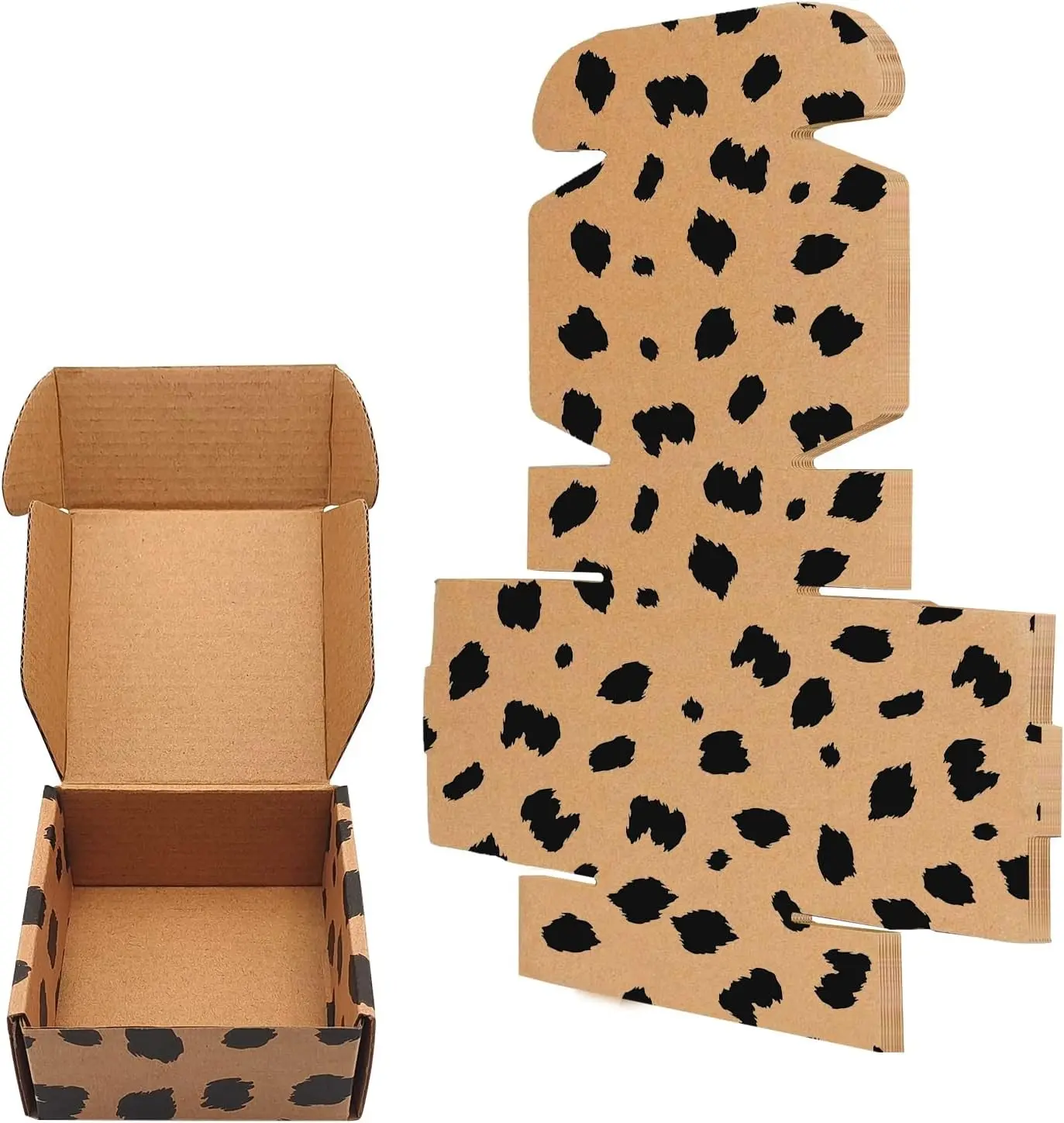 25 Pack Leopard Small Shipping Boxes, 4 x 4 x 2 inches Recyclable Corrugated Cardboard Boxes,Leopard Print Cute Mailing Box for Packaging Small Business Moving Jewelry Gift, Storing, Packing Mailer