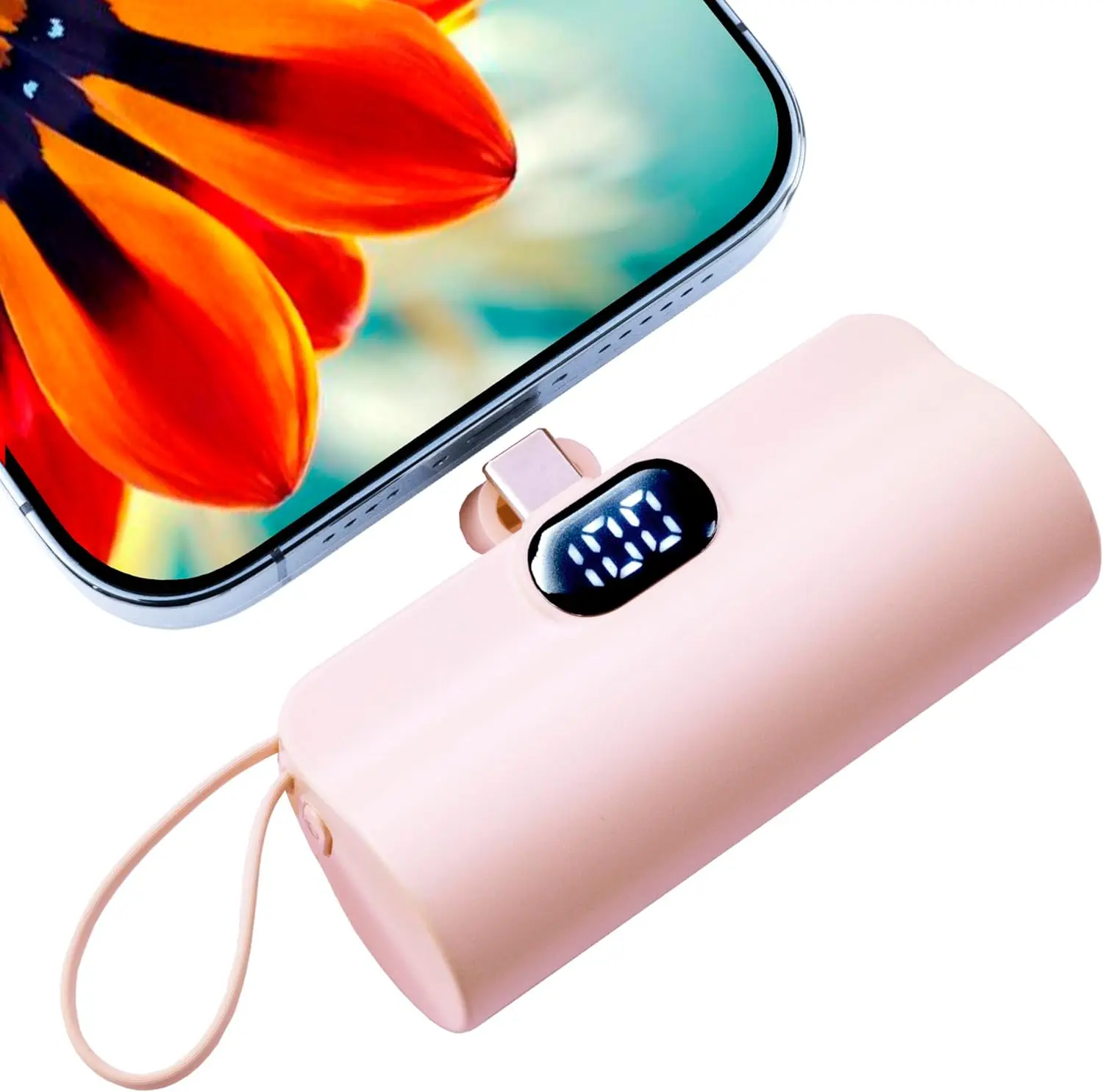 5000mAh Capsule Portable Power Bank Charger, Built-in USB-C Cable Travel Battery Pack Mini Portable Charger Battery Power Bank Dual USB-C Port for iPhone 17/16/15 Series Samsung Moto LG Android Small Pocket Phone Power Bank